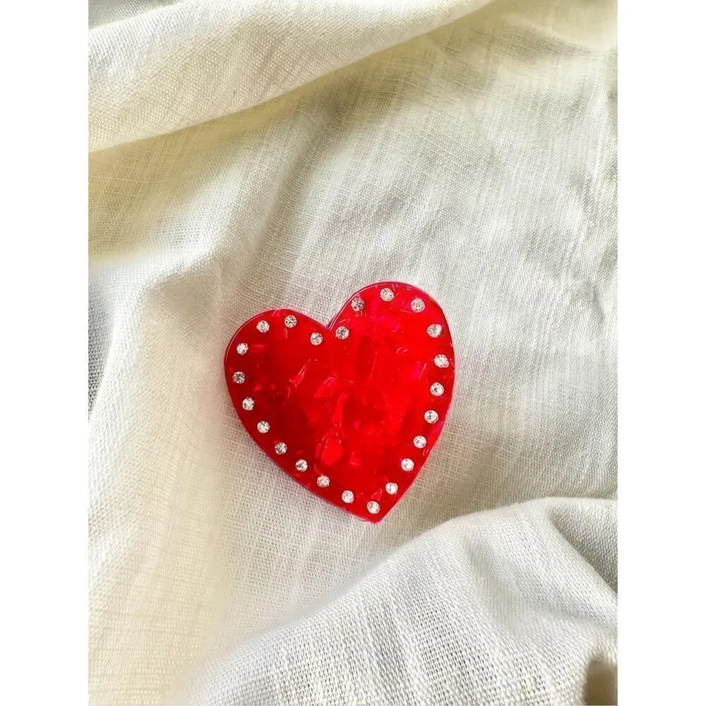 Valentines red heart with rhinestones hair claw